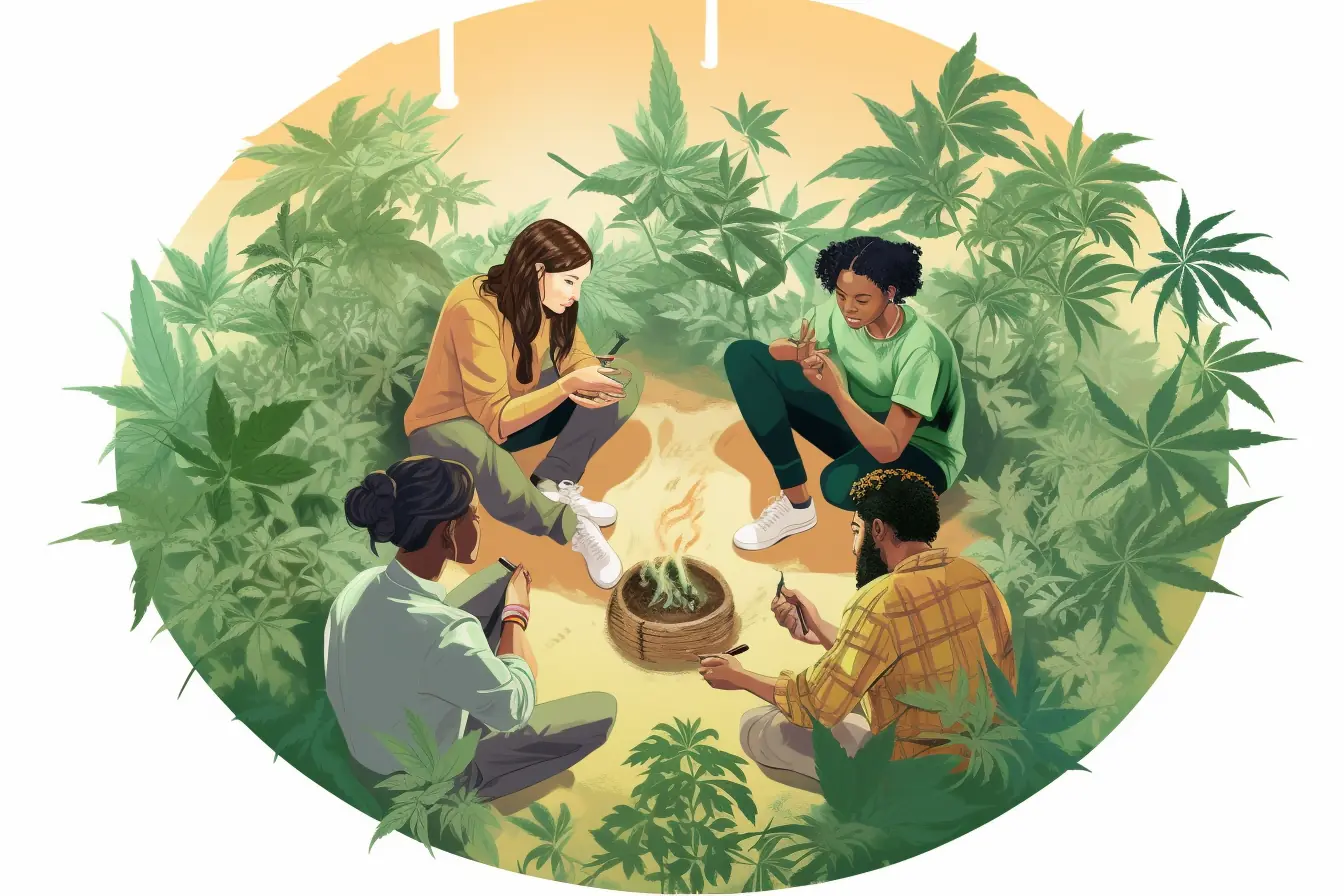 Marihuanablätter sind der Kern eines Kreises aus Mitgliedern des Cannabis Social Club in Lübeck Ein Kreis aus Marihuanablättern ist das Merkmal des Cannabis Social Clubs in Lübeck, wo die Menschen zum Rauchen verweilen.